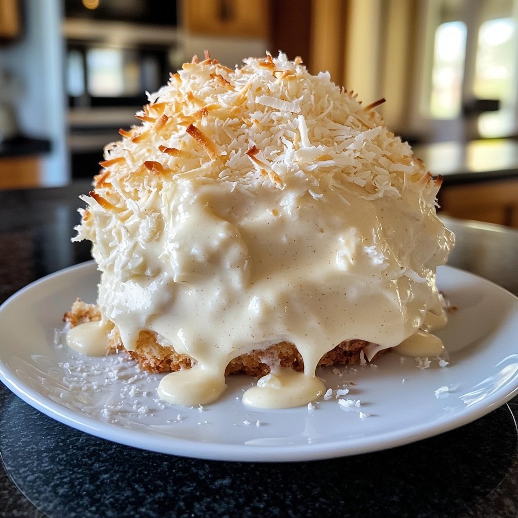 Kokoskuchen mit Vanillepudding