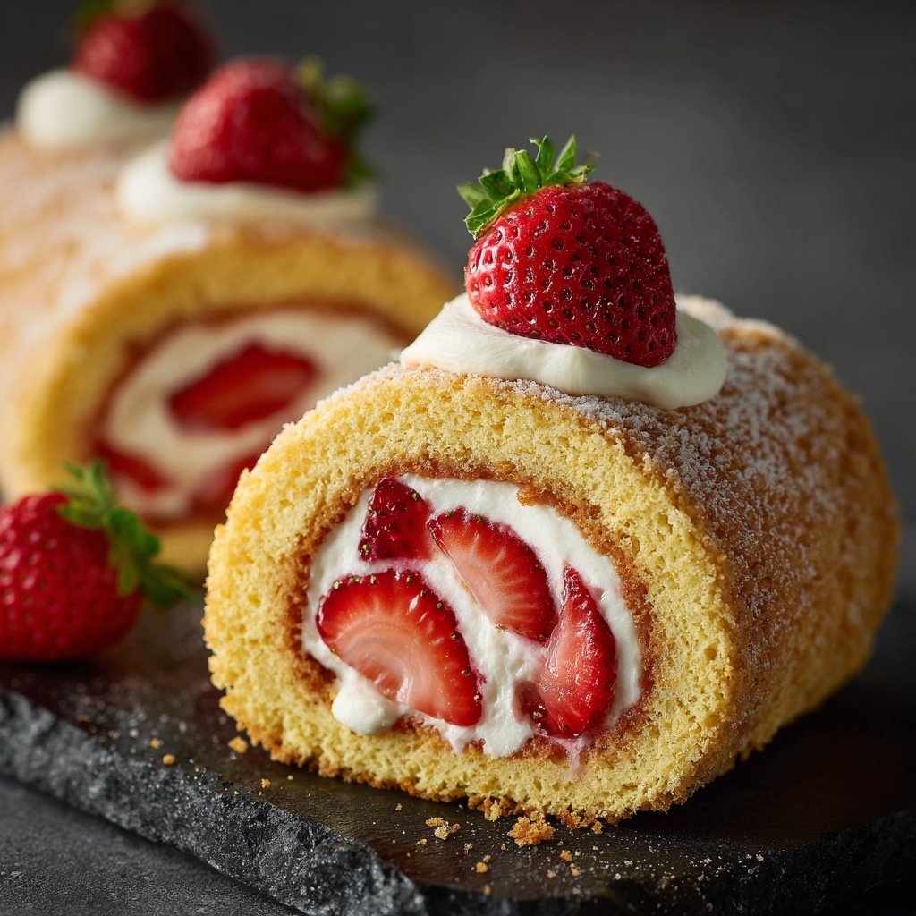 Erdbeer Biskuitrolle Mit Vanille Creme