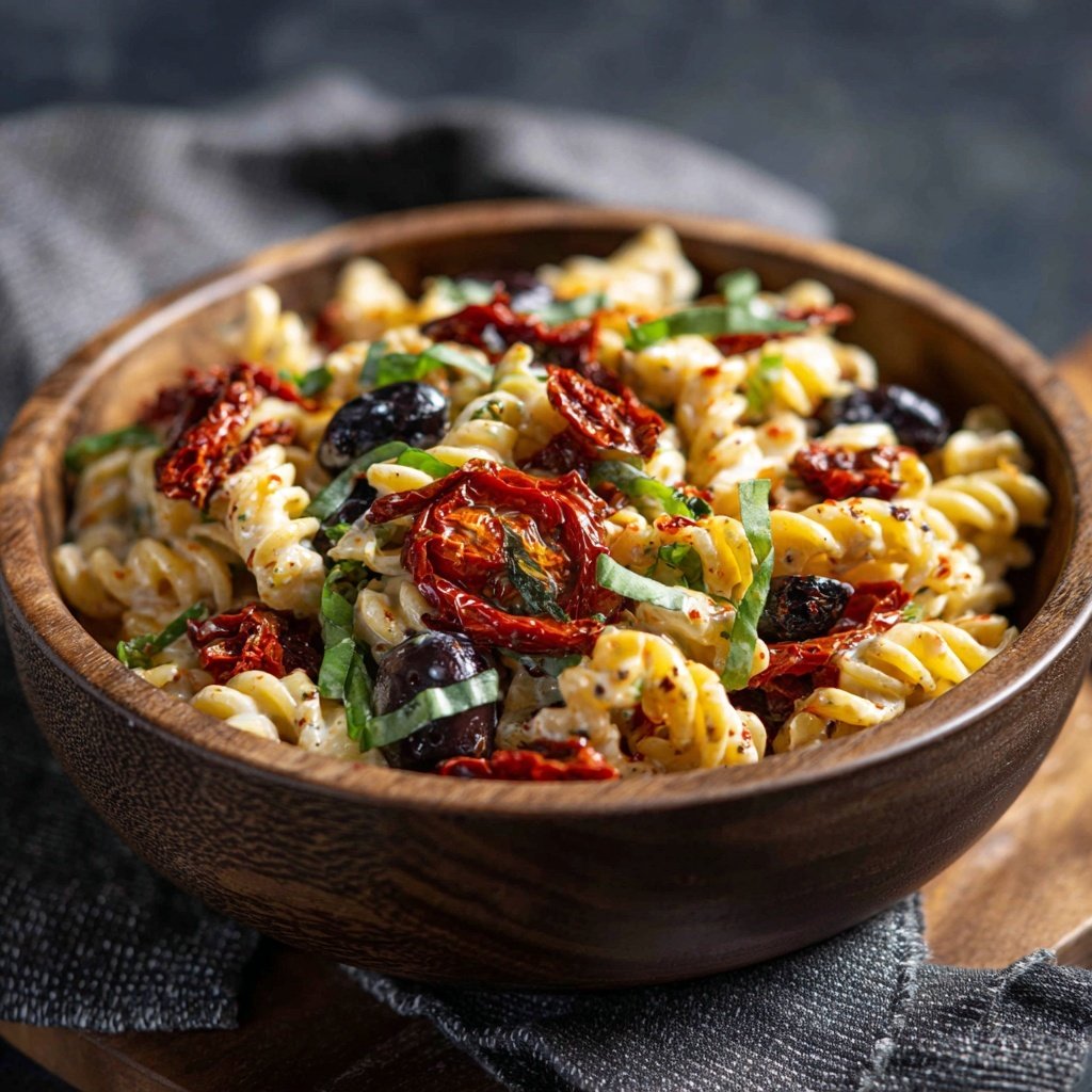 Mediterraner Nudelsalat Mit Getrockneten Tomaten