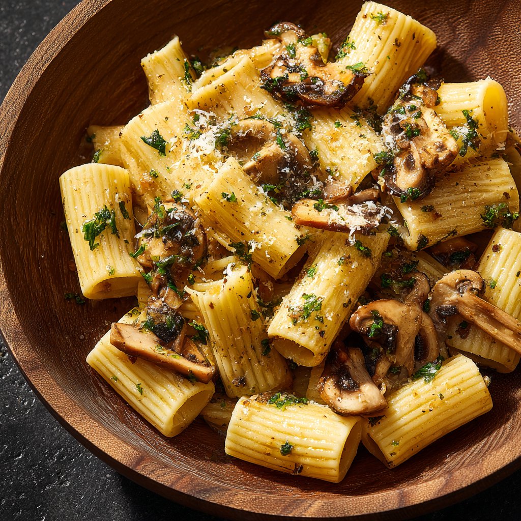 Rigatoni mit Pilzen und Kräutern