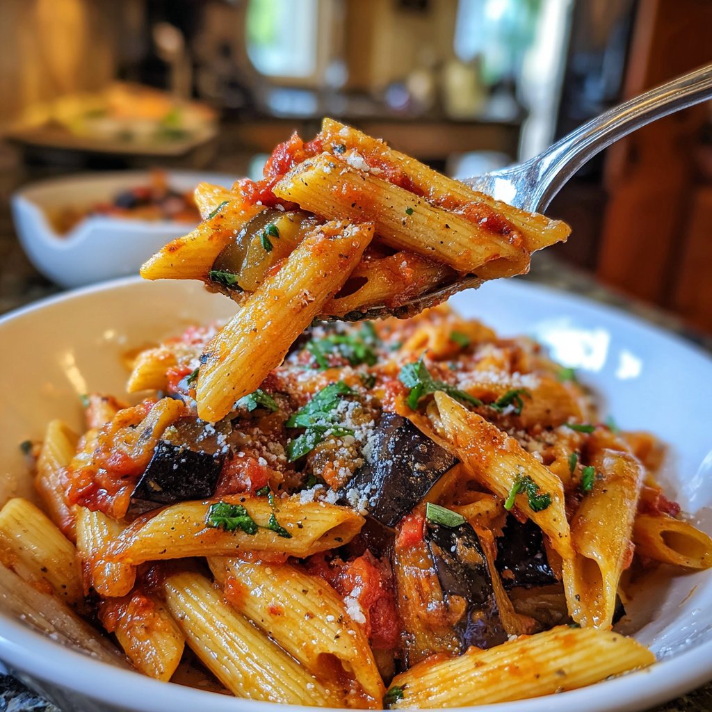 Penne mit Auberginen und Tomatensauce