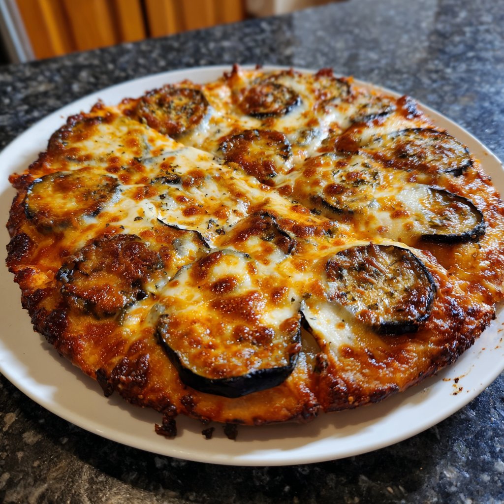 Pizza mit Aubergine und Mozzarella